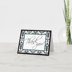 Schwarz/Weiß Damask mit Türkis Danke Karte