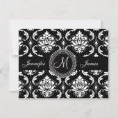 Schwarz-weiß Damask Monogram, gelb Save the Date (Vorderseite)