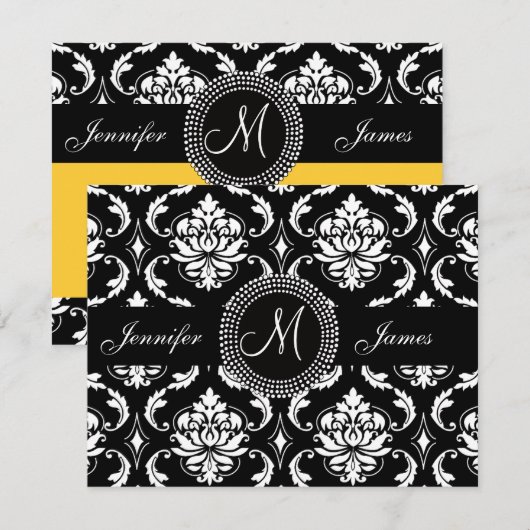 Schwarz-weiß Damask Monogram, gelb Save the Date (Vorne/Hinten)