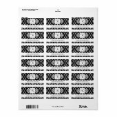 Schwarz-weiß Damask Monogram Wedding Address Label Adressaufkleber (Vorne)