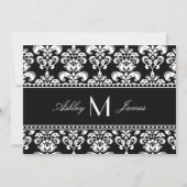 Schwarz-weiß Damask Monogram Wedding Save the Date (Vorderseite)