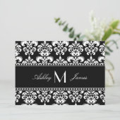 Schwarz-weiß Damask Monogram Wedding Save the Date (Stehend Vorderseite)
