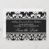 Schwarz-weiß Damask Monogram Wedding Save the Date (Rückseite)