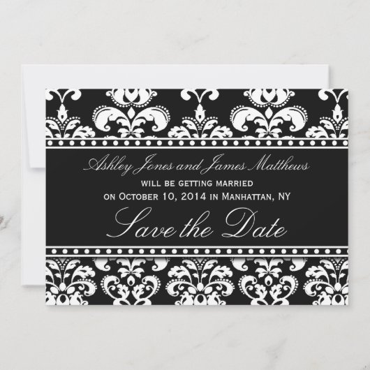 Schwarz-weiß Damask Monogram Wedding Save the Date (Rückseite)