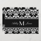 Schwarz-weiß Damask Monogram Wedding Save the Date (Vorne/Hinten)