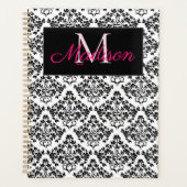 Schwarz-weiß Damask Niedlich Girly Trendy Monogram Planer (Vorderseite)