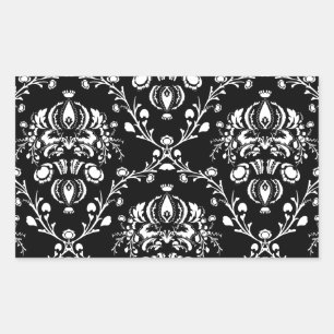 Schwarz-Weiß-Damask Rechteckiger Aufkleber