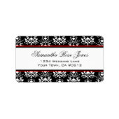 Schwarz-Weiß Damask Red Accent Elegante Adresse Adressaufkleber (Vorne)