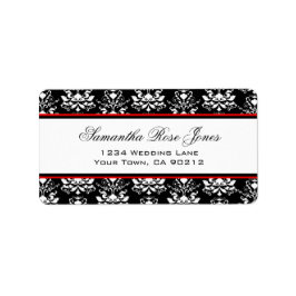 Schwarz-Weiß Damask Red Accent Elegante Adresse Adressaufkleber