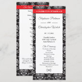 Schwarz-weiß Damask Red Ribbon Wedding Program Programm (Vorne/Hinten)