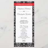 Schwarz-weiß Damask Red Ribbon Wedding Program Programm (Vorderseite)