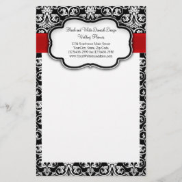 Schwarz/Weiß Damask Rotes Band Briefpapier