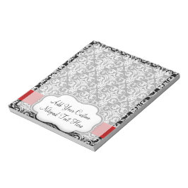 Schwarz/Weiß Damask Rotes Band Notizblock