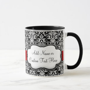 Schwarz/Weiß Damask Rotes Band Tasse