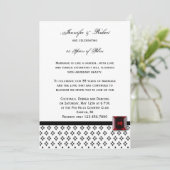 Schwarz-Weiß-Damask-Ruby-Jahrestag Einladung (Stehend Vorderseite)