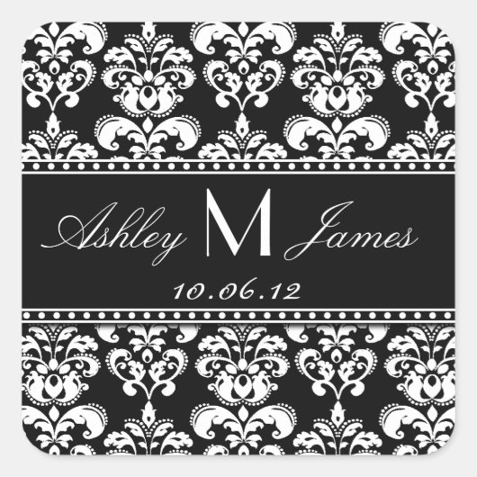 Schwarz-weiß Damask Save the Date Aufkleber (Vorderseite)