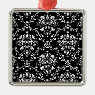 Schwarz-Weiß-Damask Silbernes Ornament