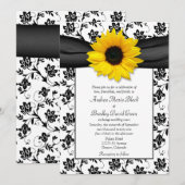 Schwarz-weiß Damask Sonnenblumen Einladung (Vorne/Hinten)