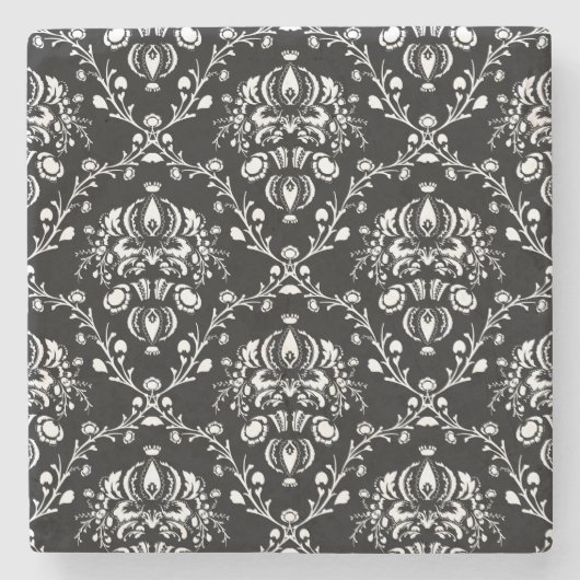 Schwarz-Weiß-Damask Steinuntersetzer (Vorderseite)