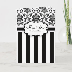 Schwarz-weiß Damask Stripe Wedding Danke