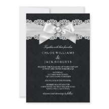 Schwarz-Weiß-Damask- und Perlen-Schleifen-Hochzeit