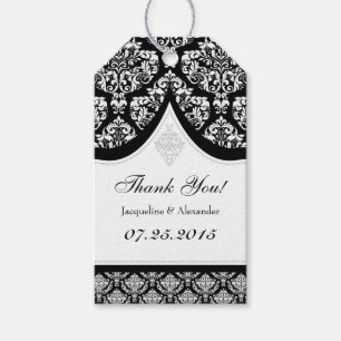 Schwarz-weiß Damask Wedding Danke Tags Geschenkanhänger