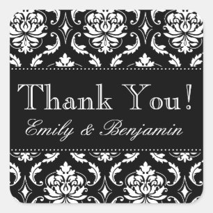 Schwarz-weiß Damask Wedding Dankeschön Sticker