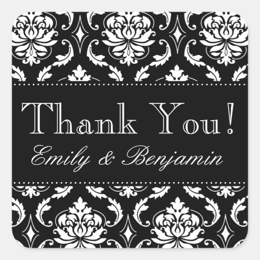 Schwarz-weiß Damask Wedding Dankeschön Sticker (Vorderseite)