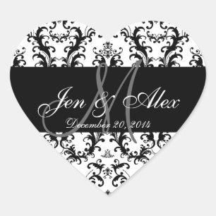 Schwarz-weiß Damask Wedding Favor Stickers