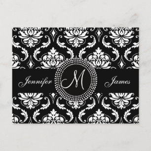 Schwarz-weiß Damask Wedding UAWG Postcard Einladungspostkarte