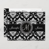 Schwarz-weiß Damask Wedding UAWG Postcard Einladungspostkarte (Vorne/Hinten)