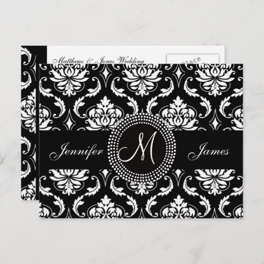 Schwarz-weiß Damask Wedding UAWG Postcard Einladungspostkarte (Vorne/Hinten)