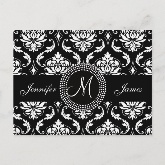 Schwarz-weiß Damask Wedding UAWG Postcard Einladungspostkarte (Vorderseite)