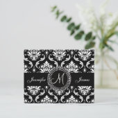 Schwarz-weiß Damask Wedding UAWG Postcard Einladungspostkarte (Stehend Vorderseite)