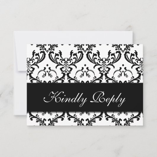 Schwarz-weiß Damask Wedding UAWG RSVP Karte (Vorderseite)