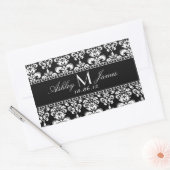 Schwarz-weiß Damask Wedding Wine Label Rechteckiger Aufkleber (Umschlag)