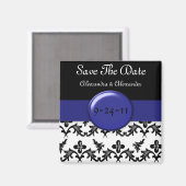 Schwarz-weiß Damask WIth Royal Blue Save the Date Magnet (Vorderseite/Rückseite)
