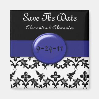 Schwarz-weiß Damask WIth Royal Blue Save the Date Magnet