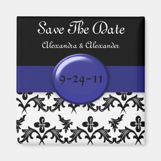 Schwarz-weiß Damask WIth Royal Blue Save the Date Magnet (Vorne)