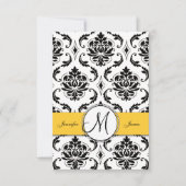 Schwarz-weiß Damask Yellow Wedding RSVP (Vorderseite)