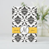 Schwarz-weiß Damask Yellow Wedding RSVP (Stehend Vorderseite)
