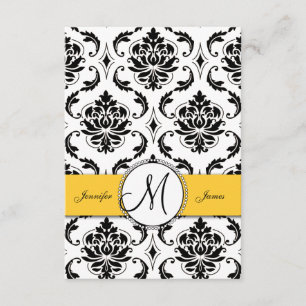 Schwarz-weiß Damask Yellow Wedding RSVP Karte