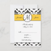 Schwarz-weiß Damask Yellow Wedding RSVP Karte (Rückseite)