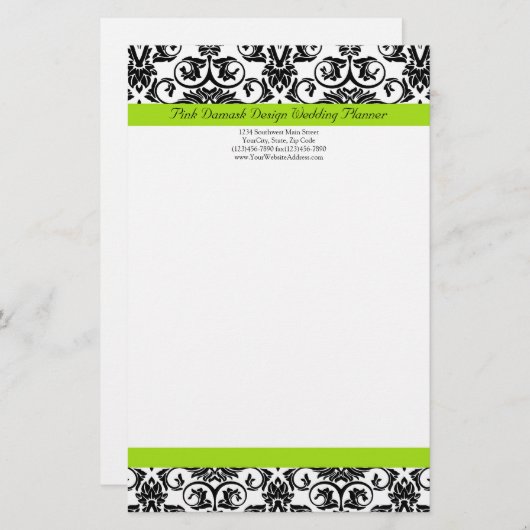 Schwarz/Weiß-Damaske mit grünem Akzent laden Briefpapier (Vorne/Hinten)