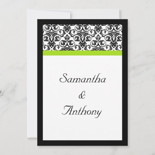 Schwarz/Weiß-Damaske mit grünem Akzent laden Einladung (Rückseite)