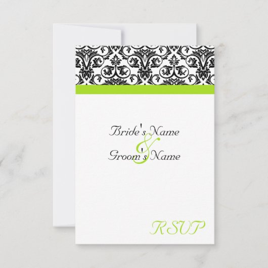 Schwarz/Weiß-Damaske mit grünem Akzent laden RSVP Karte (Vorderseite)