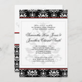 Schwarz-Weiß Damaske Roter Akzent Einladung Hochze (Vorne/Hinten)