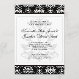 Schwarz-Weiß Damaske Roter Akzent Einladung Hochze