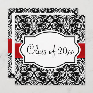 Schwarz/Weiß Damaske Roter Flachbildschirm Abschlu Einladung