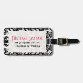 Schwarz-Weiß-Damasken mit Blumen Gepäckanhänger (Vorderseite horizontal)